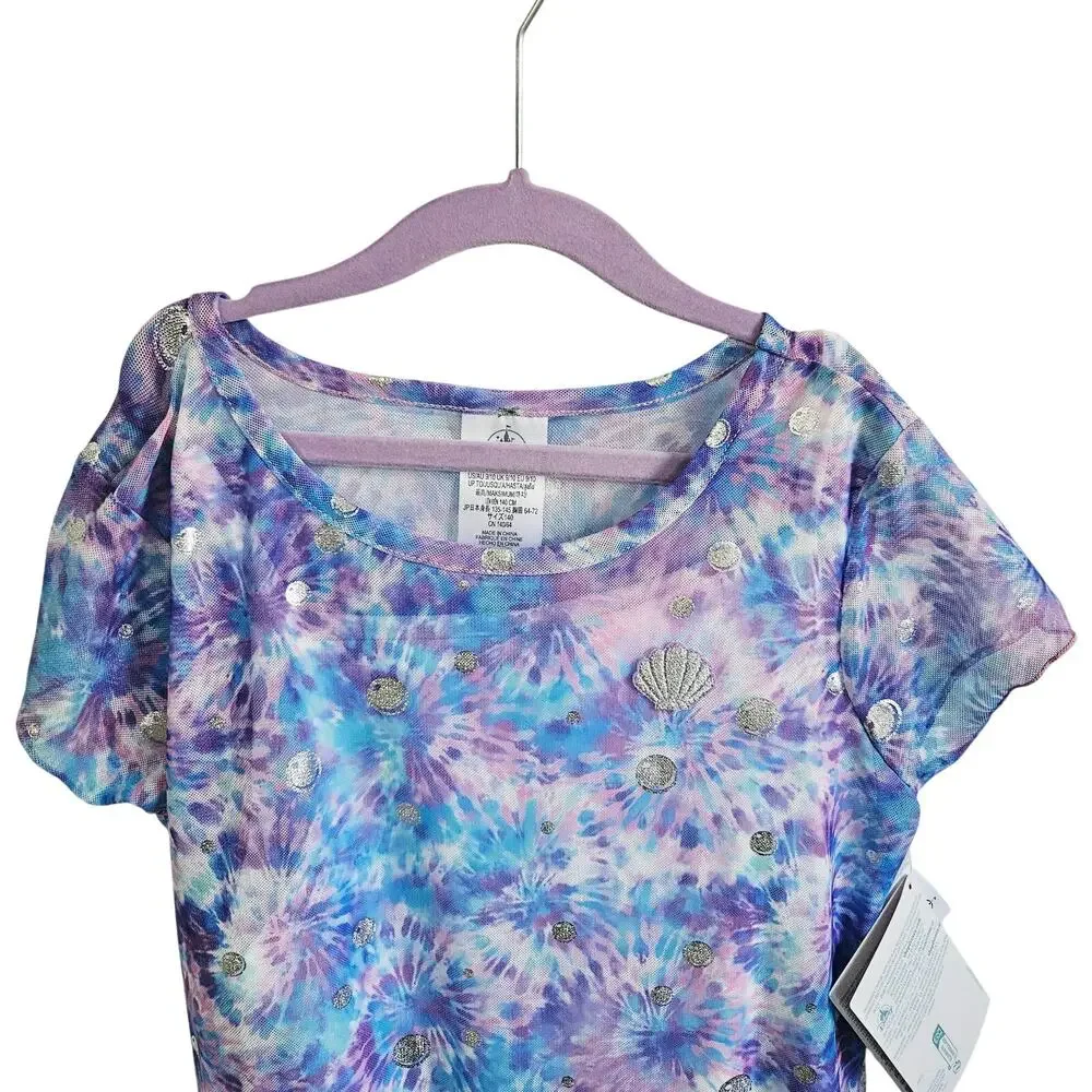 Disney Ily Girls Size 9/10 Layered Tee Shirt Dress Blue Purple Tie Dye Polka Dot
